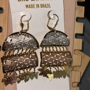 Oro Laminado Rose Gold , Gold and Silver Dangle Earrings